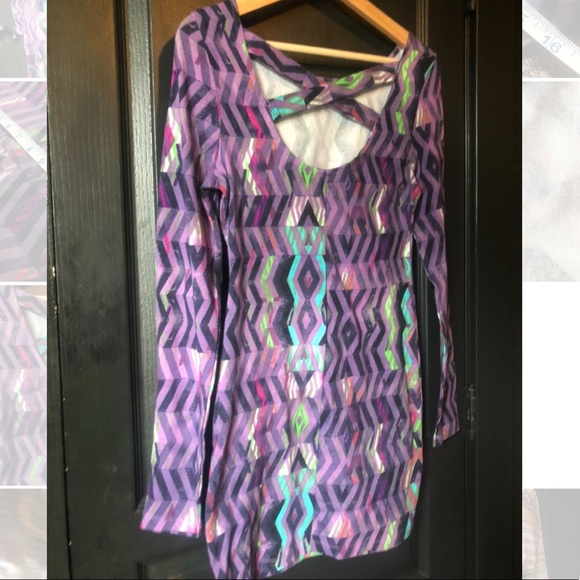 Purple Cotton/Spandex Print Body-con Dress - Picture 4 of 10